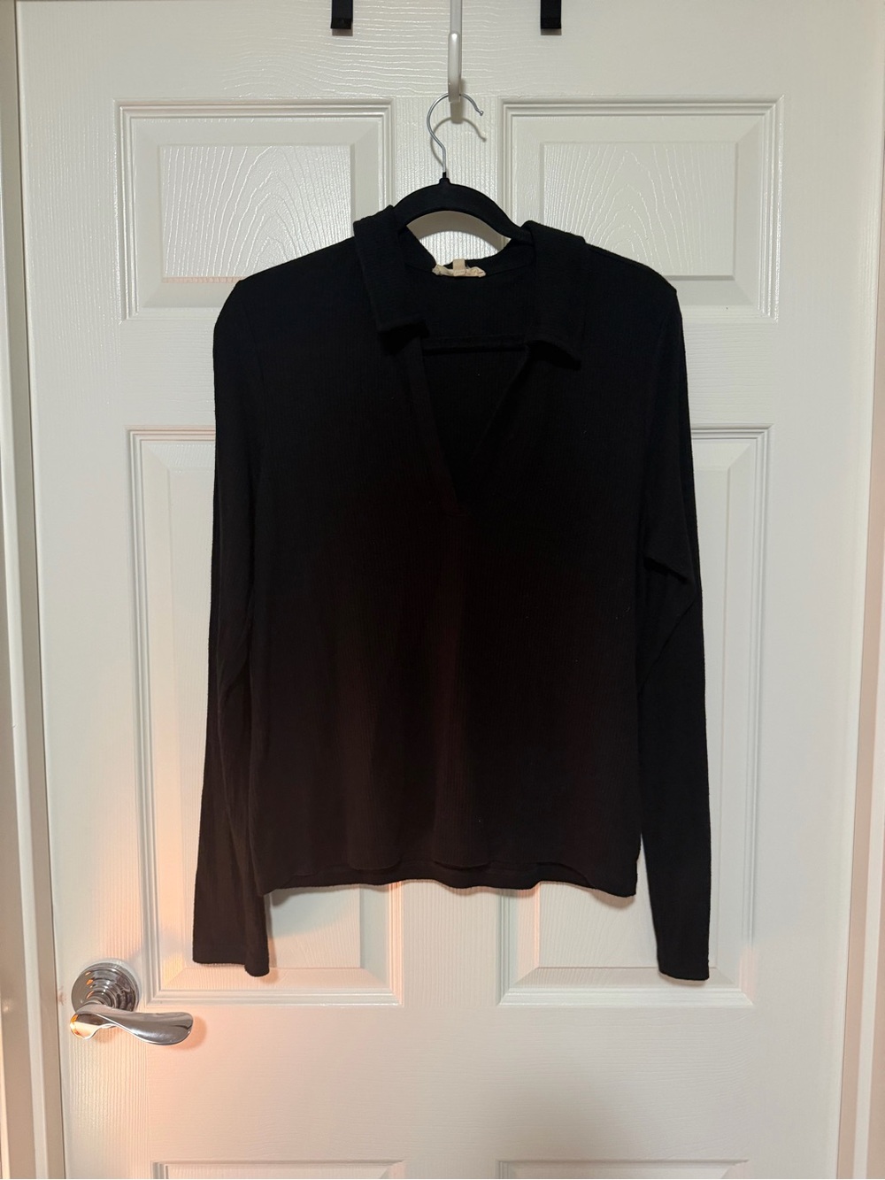 Madewell Black Long-Sleeve Polo V-Neck Top